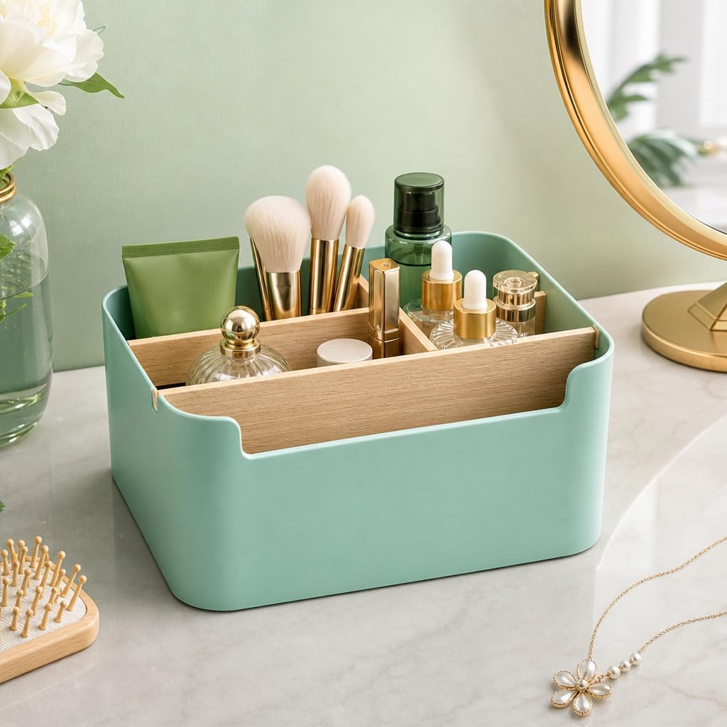 Sleek Design, Multi-Compartment Desk Organizer for Office Supplies (Green)