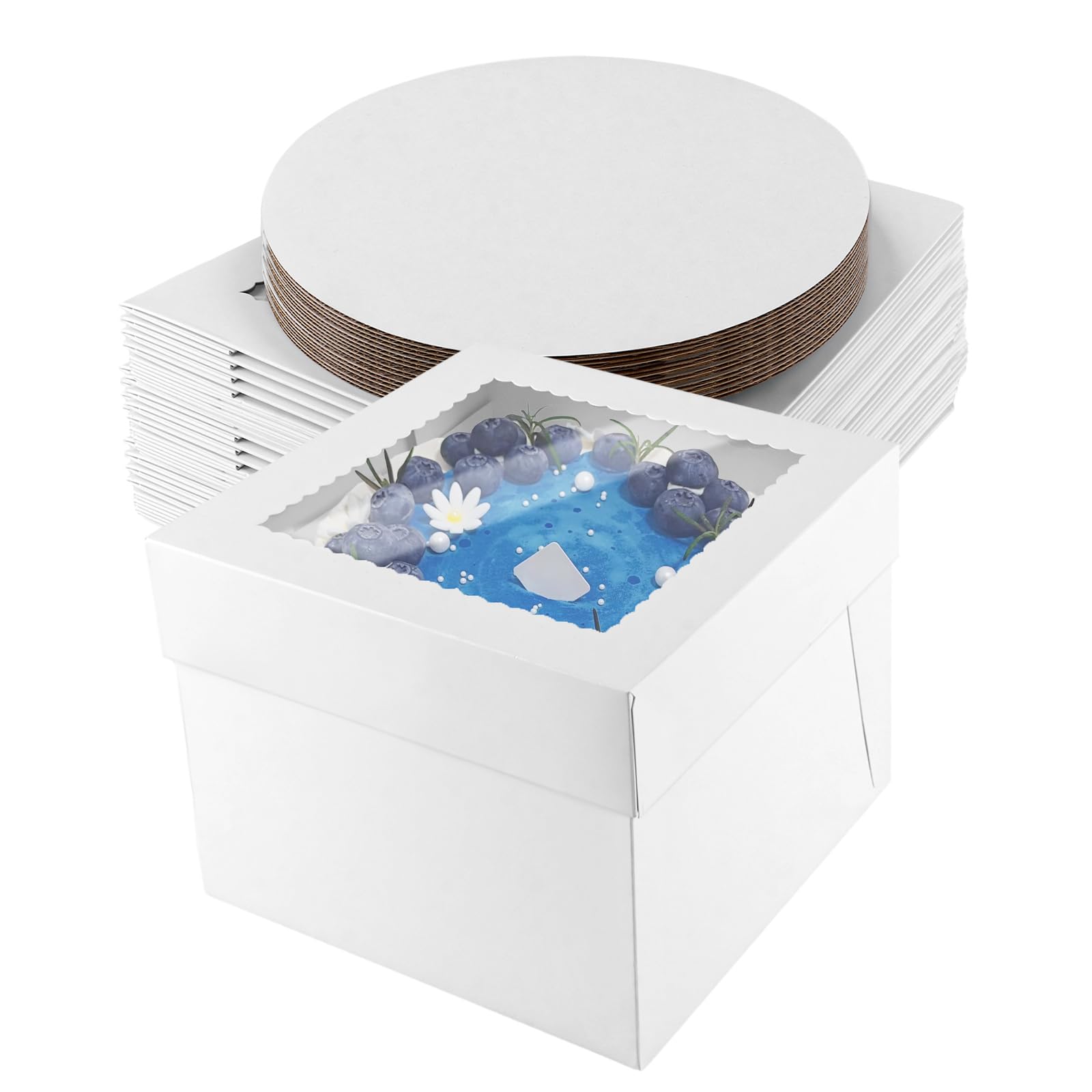 APACALI 40 scatole per torte 25 x 25 x 20 cm, in cartone bianco, scatola per il trasporto di torte con finestra a vista, per torte, dolci