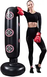 Saco de pancadas com suporte para adultos, bolsa de boxe inflável independente para uso pesado, mulheres, homens, equipamento de treinamento, exercício, boxe, saco de pancadas em pé (preto).