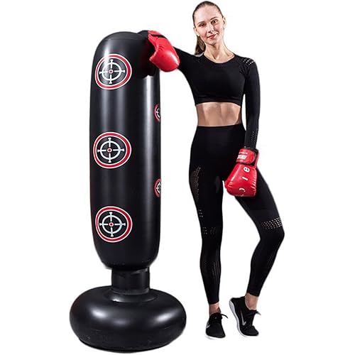 Punching Bag with Stand Adult,Kizcmvre Inflatable Freestanding Heavy Duty Boxing Bag,Women Men Training Equipment Exercise Boxing Standing Punching Bag (Black).