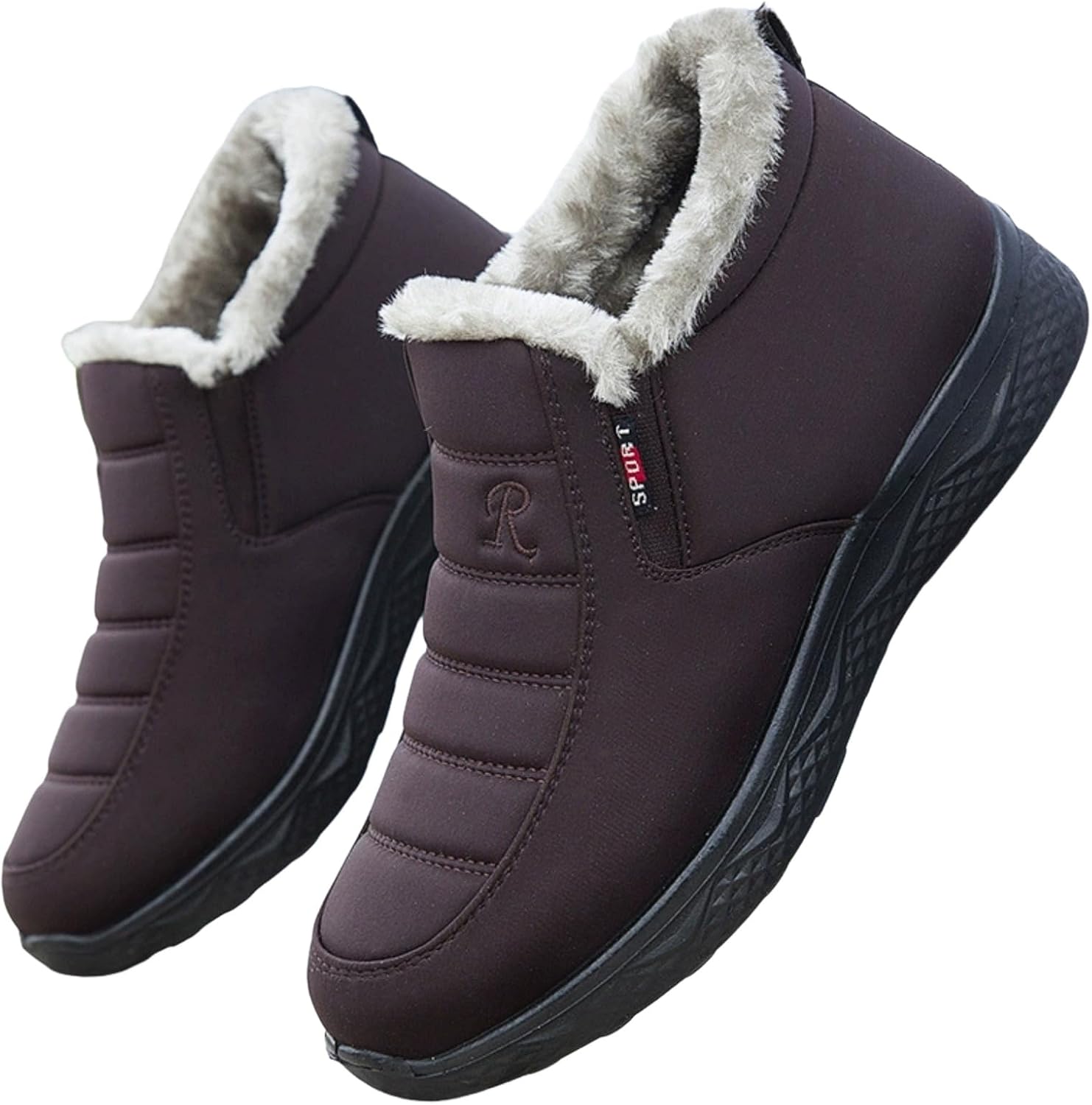 Snow Boots for Women Men Winter Warm Fur Lined Slip On Ankle Booties Fuzzy Waterproof Anti-Slip Walking Boot Round Toe Comfortable Outdoor Shoes Footwear Unisex