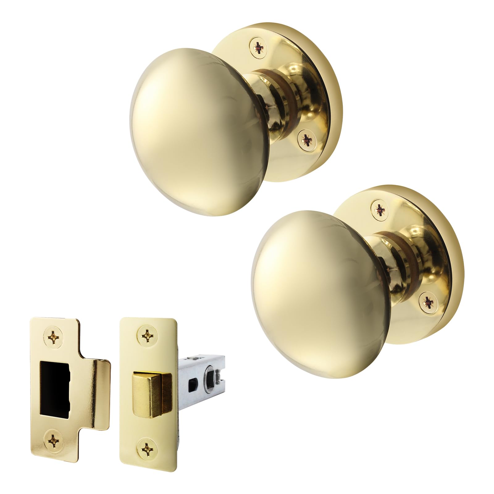 EAI Polished Brass Door Knob Set - 1 Pair of Victorian Mortice Knobs (55mm) & Latch (76mm) for Internal Doors