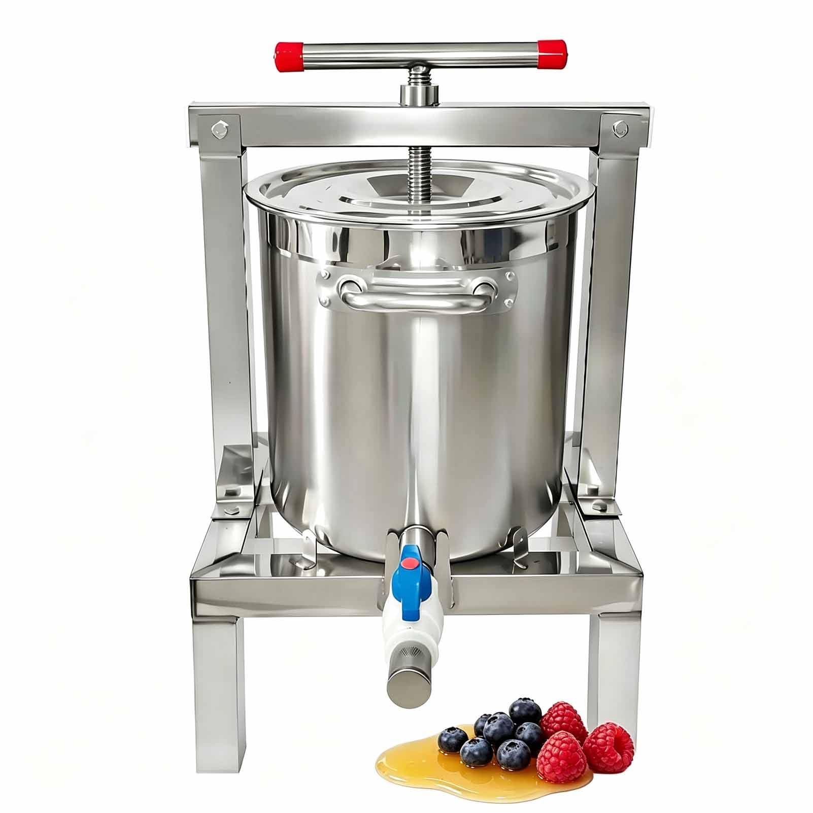 Extractor de Miel de Gran Capacidad (2,6 galones) – Fabricador de zumos Manual de Acero Inoxidable Apto para Uso alimentario con colador extraíble y Mango en Forma de T 201
