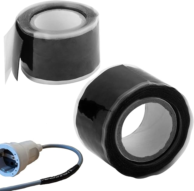 CCVVF Silicone Waterproof Repair Tape Sealing Tape PVC Seal Self Adhesive Tape Pipe Hole Patch Multi-Purpose Tape Pipe Sealant Tape Pipe Sealing Repair Tape Pipe Hose Leak 2Pcs 25mmX3m/1.5m,Black