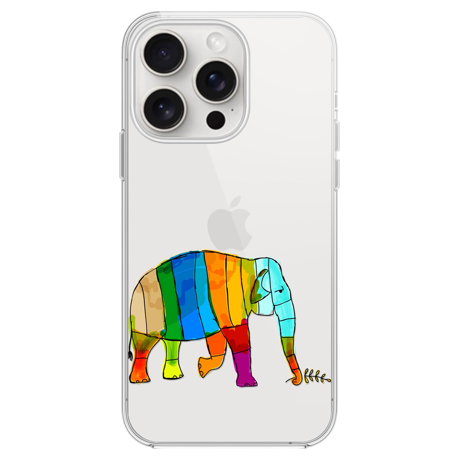 for iPhone 15 Pro Case, Fun Animal Style Artistic Colorful Elephant Design Transparent Soft TPU Protective Clear Case Compatible for iPhone 15 Pro 6.1 inch (Colorful Elephant)