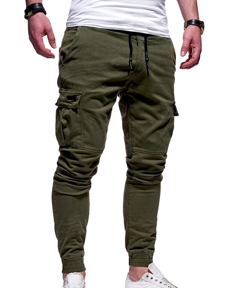 Youcai Men's Army Green Gym Joggers Sweatpants Bodybuilding Workout Slim Fit Running Trousers Tracksuit Bottoms Cargo Pants,,S