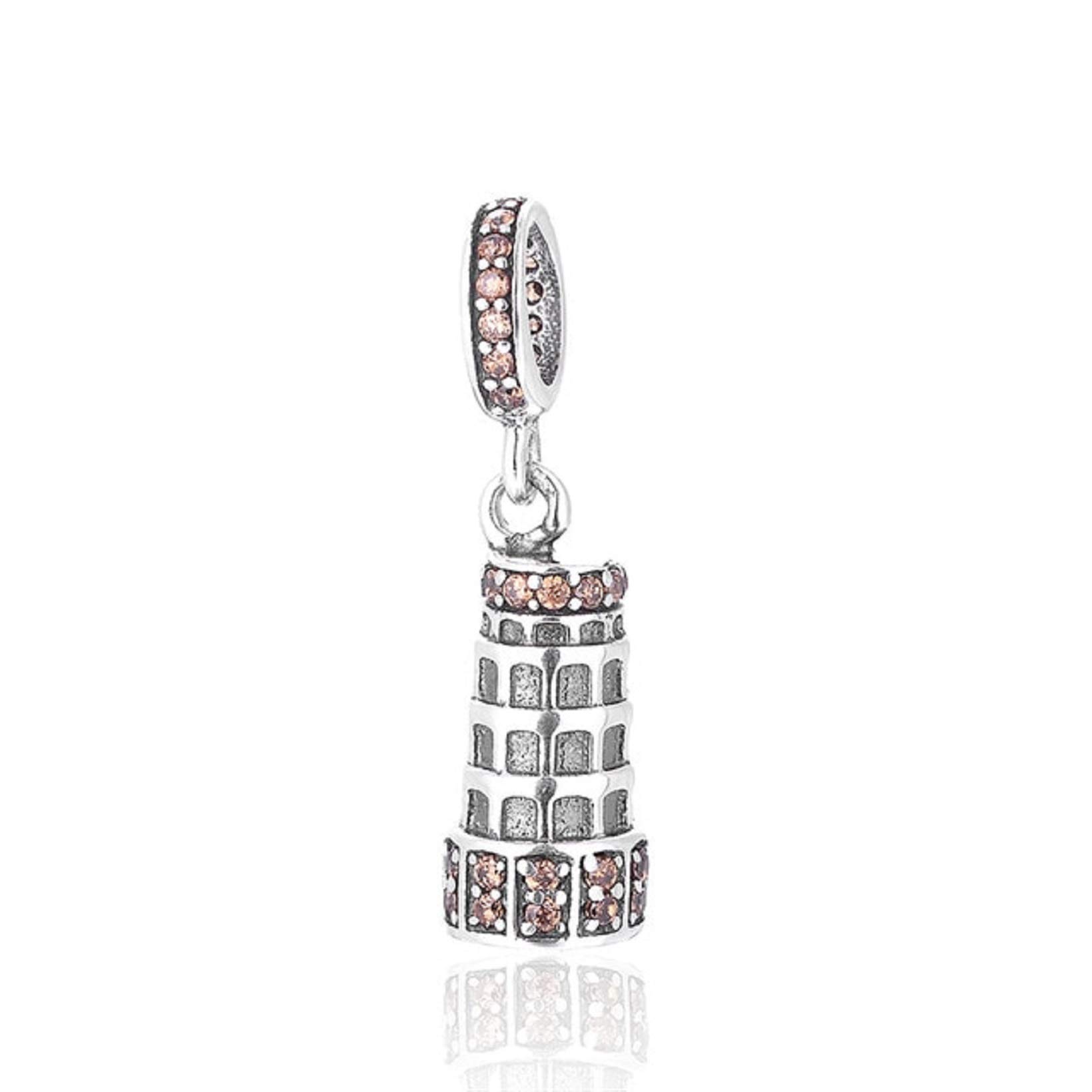 EVESCITY COLLECTIONEVESCITY Limited Edition Swarovski Leaning Tower of Pisa Italy Travel 925 Sterling Silver Bead for Charms Bracelets Best Jewelry Gifts for Her