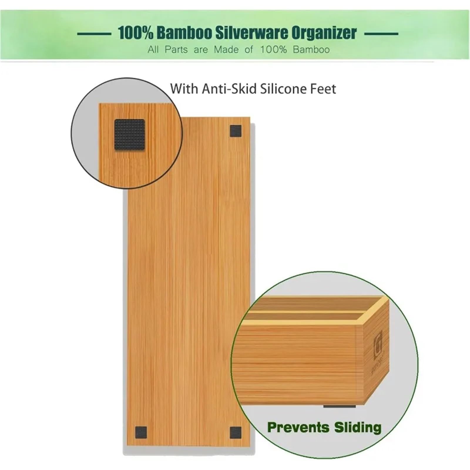 Cubertero Cajon Organizador de cubiertos bambú for cocina, pequeño organizador, bandeja for, cucharas, tenedores y cuchillos