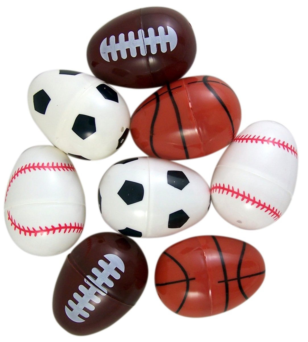 Sports Party Favors, Assorted Baseball Basketball Football Design Plastic Easter Eggs, 3 Packs of 8