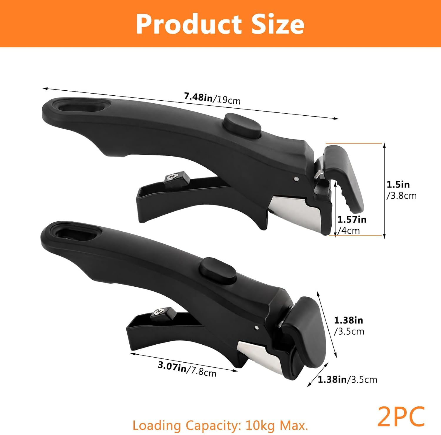 2PCS Removable Pot Handle, 7.5" Heat-Resistant Detachable Pan Handles