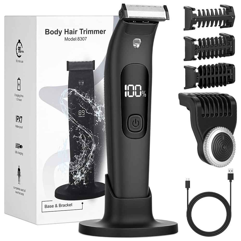 Afeitadora Corporal Masculina,Afeitadora y Cortapelos Hombre con Luz LED,IPX7 Impermeable Depiladora Corporal en Seco y Húmedo,Rasuradora Hombre Recargable USB para Zona Intima,Axilas,Barba