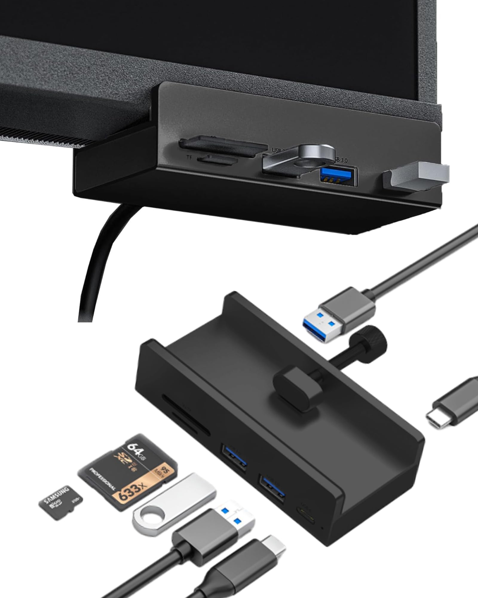 Amazon | Sikai USB ハブ クランプ式 5-in-1 USBハブ USB3.0ポート*2
