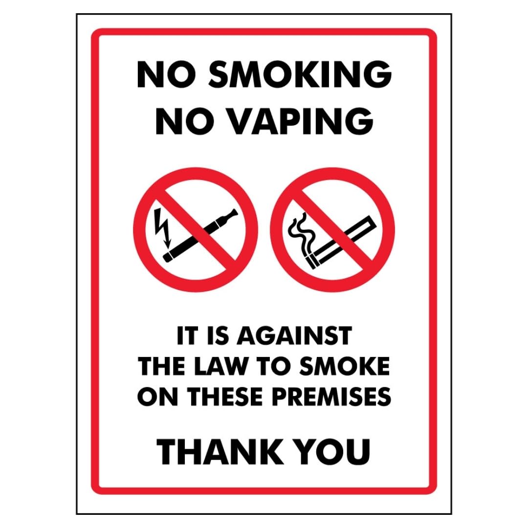 V Safety No Smoking No Vaping It Is Against The Law To Smoke On These... 150 x 200mm - 2mm Rigid Plastic Safety Sign