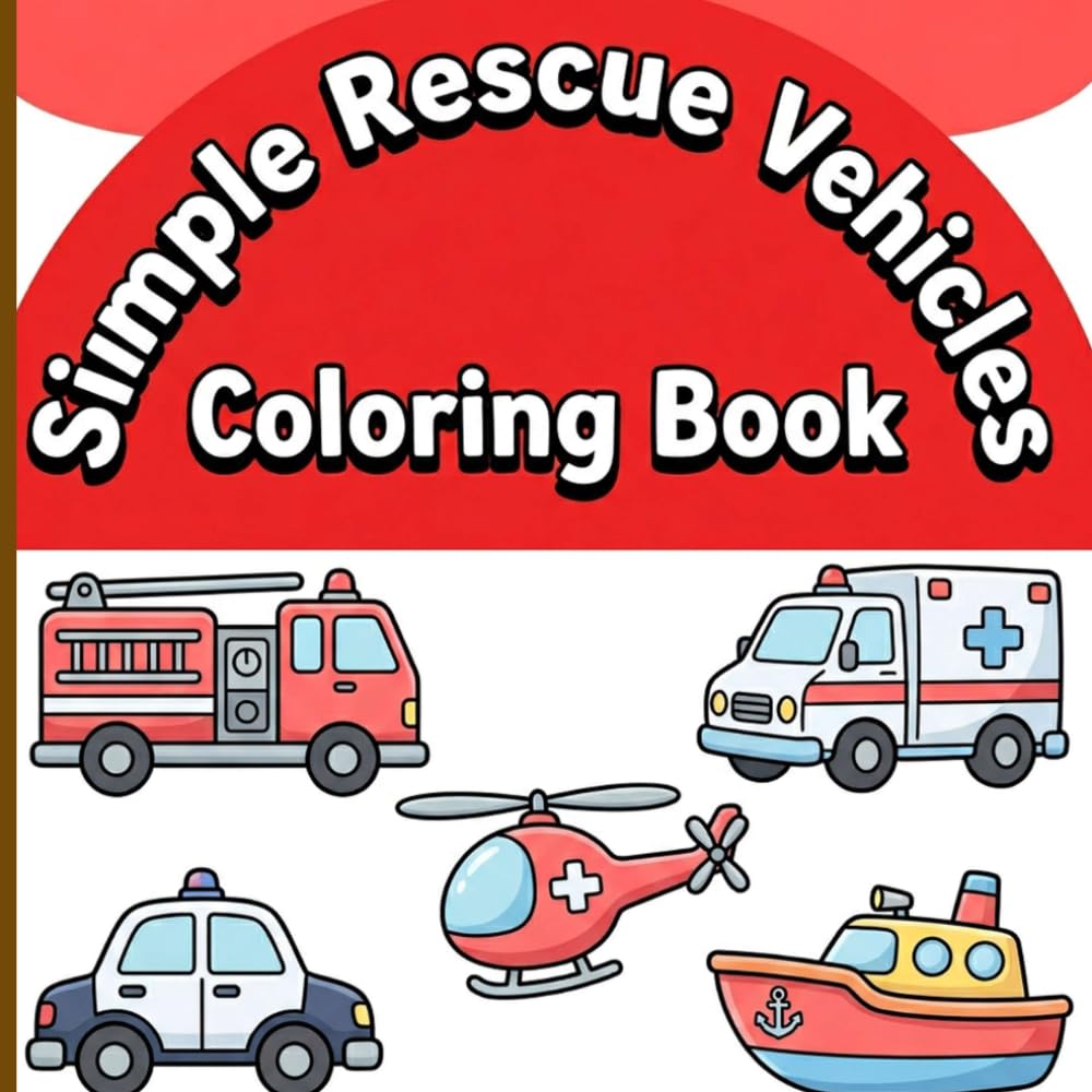 Simple Rescue Vehicles Coloring Book: Big and Bold Fire Trucks and Police Cars with Thick Lines for Relaxing Art and Frustration-Free Toddler Fun