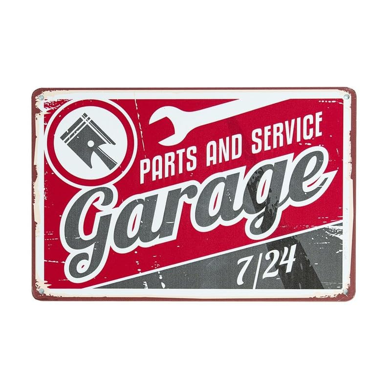 Image of Eazywagon Decorative Retro Metal Signs Wall Plate - 12x8 Inch (Garage-Parts and Service 7 /24) | Weatherproof Vintage Metal Sign Plate for Cafe, Home, Bar, Garage | Decorative Wall Hanging Sign Board