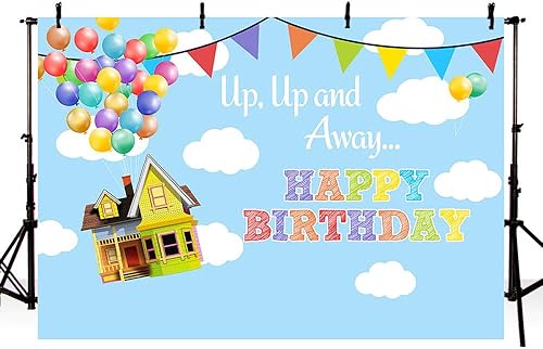 Miniatura 2 de UP - Fondo de fotografía para fiesta de cumpleaños, decoración de fiesta de cumpleaños para niños, decoración de fiesta de cielo azul y nubes