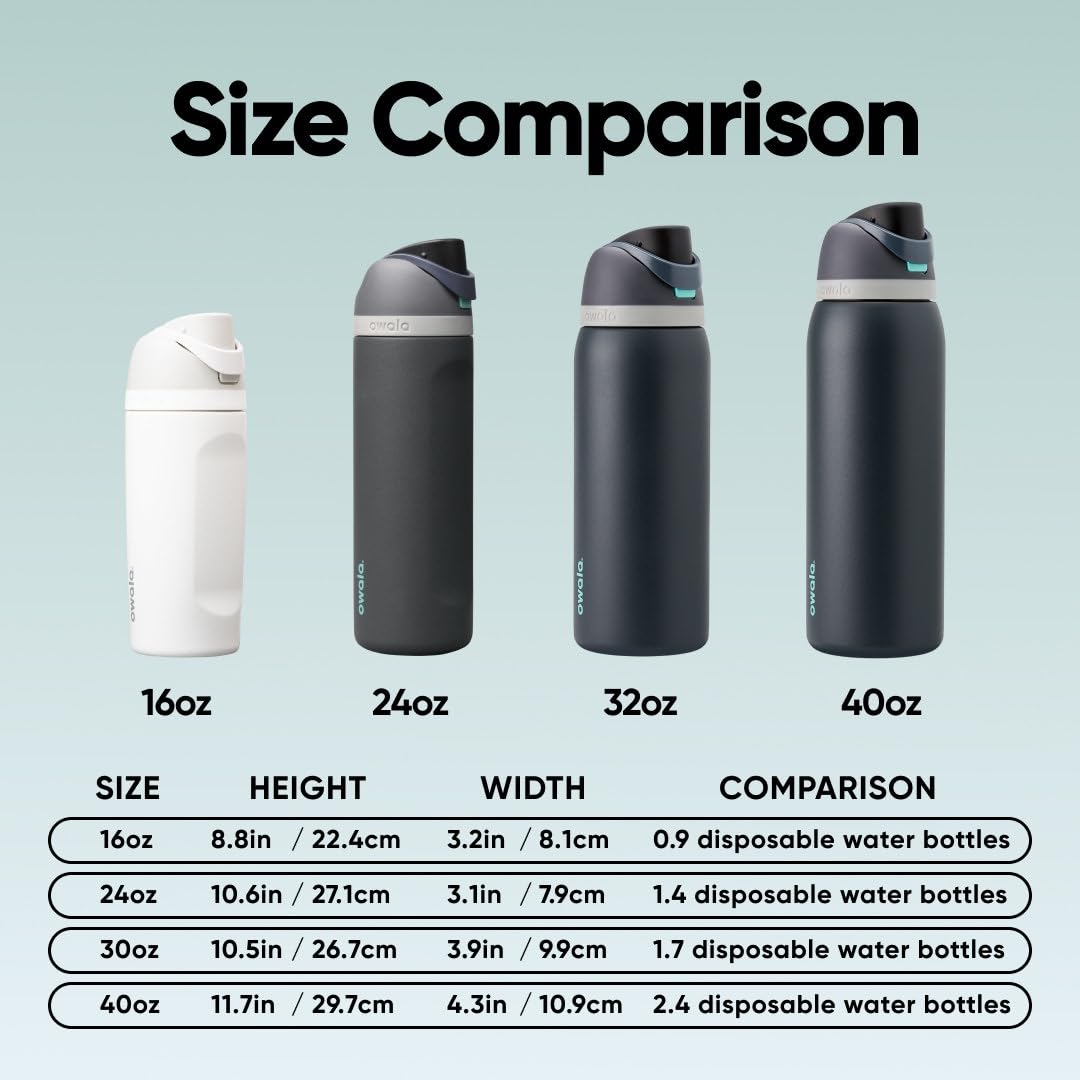Owala FreeSip gourde isotherme en inox avec paille et couvercle, 945 ml - sans BPA, garde frais pendant 24 heures pour le sport et les voyages, Foggy Tide
