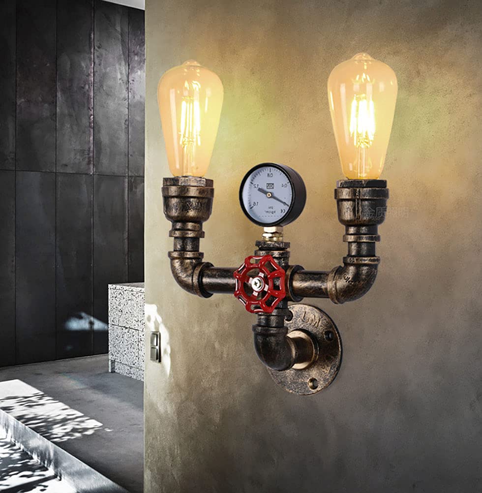Wall lamp, レトロウォールランプエジソン産業風レストランウォールライトカフェパーソナリティ2ランプ - 装飾レトロ水道管ウ