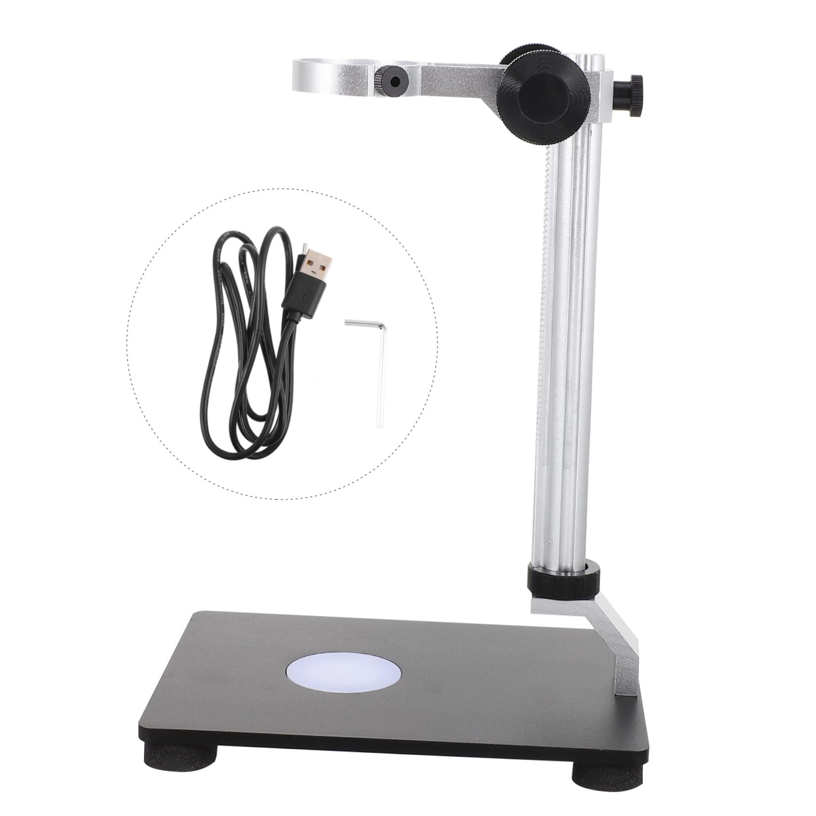 Supporto in Acciaio Nero con Sorgente Luminosa Integrata con Base Resistente Regolabile per Microscopio per Fotocamera Industriale per Uso Desktop