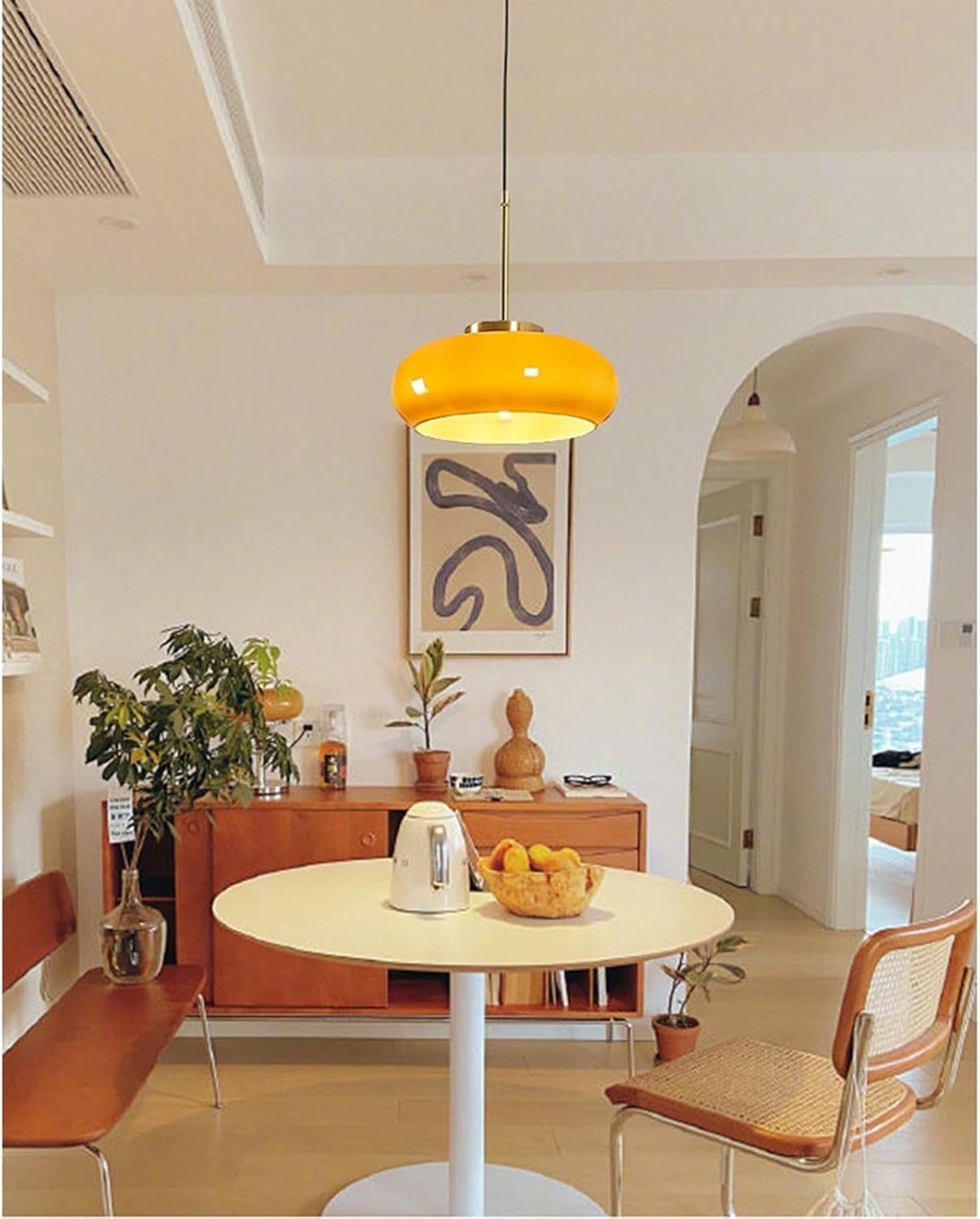 VTAMng 1 Light Vintage Kitchen Pendant Light Adjustable Height with White Glass Chandelier E27 Hanging Lamp Suitable for Living Room Cloakroom Dining Room Hallway Bedside Table(Orange,2PC)