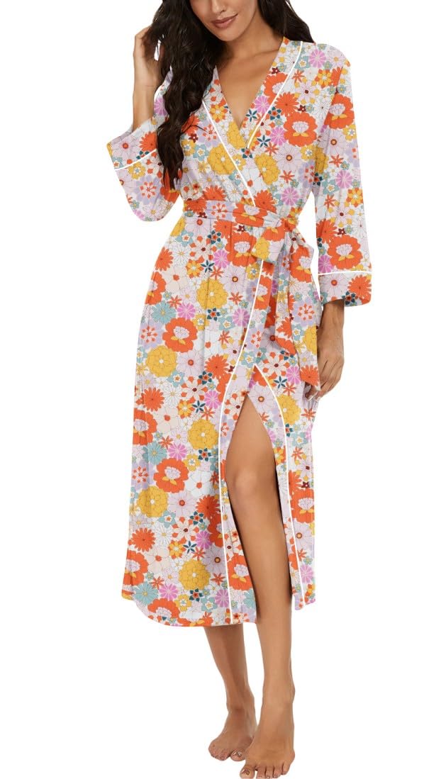 PrinStory Women Dressing Gowns Causal Kimono Robes Long Bathrobe Soft Womens 3/4 Sleeve Ladies Loungewear — view 32