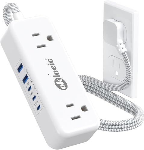 Miniatura 10 de Extensor de enchufe plano con cable de 12 pulgadas, protector contra sobretensiones, adaptador divisor de enchufe de extensión de enchufe plano, 12