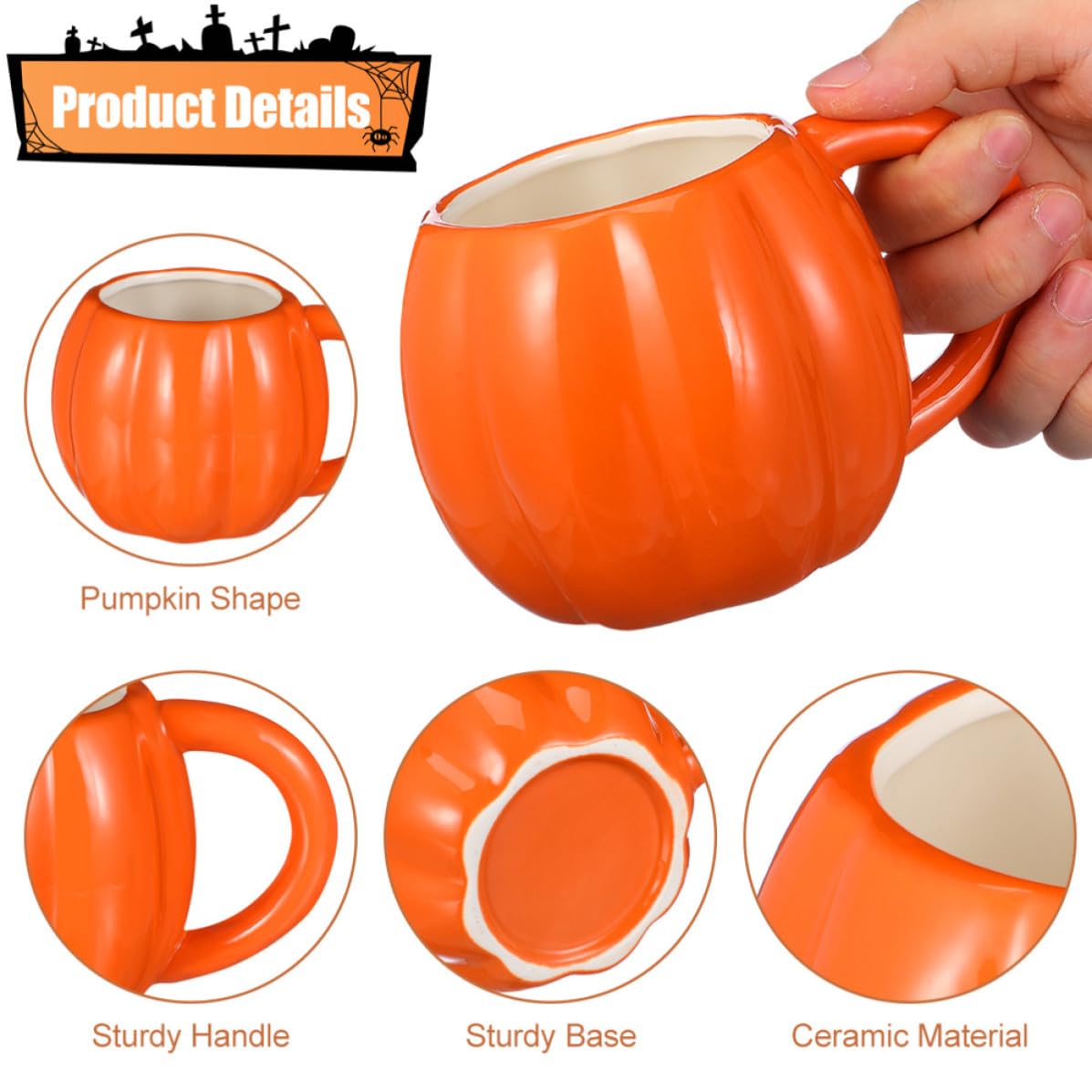 Toyvian Taza de Cerámica 500ml Práctica y Fácil de Limpiar Forma de Calabaza para Fiesta Otoño Adecuado para Oficina y Restaurantes