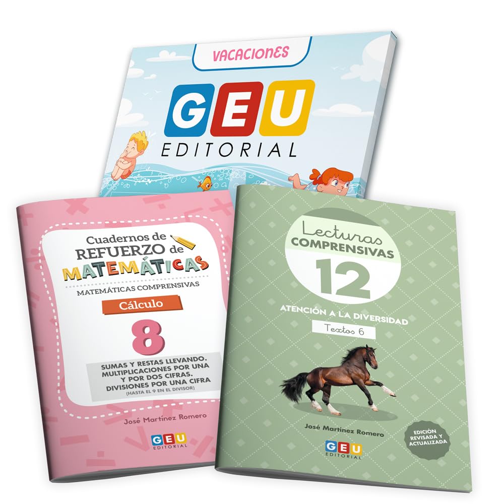LIBROS REPASO VERANO 3 PRIMARIA | Libro Verano 3 Primaria | Pack Problemas Matematicas 3 Primaria + Lectura Comprensiva 3 Primaria | Lecturas Comprensivas 12 GEU + Cálculo 8 GEU (VACACIONES GEU)