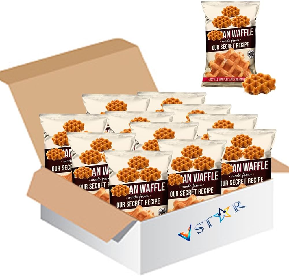Belgian Style Waffles 90g – Authentic Waffles with Sugar Pearls, Soft & Fluffy Sweet Caramelised Snack Ready to Eat Dessert (14 x Bags)