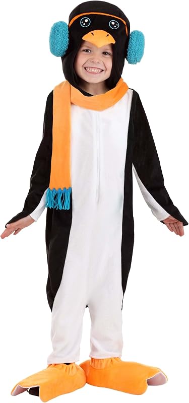 Agradable disfraz de pingüino para niños pequeños - Mono con capucha, bufanda y orejeras de animal para niños - Disfraz del Polo Norte