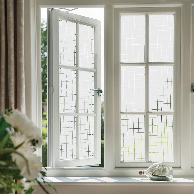 Image of Window Glass Film for Privacy, Self Adhesive Window Sticker, Sun Blocking Sticker Frosted Glass Film for Windows, bathrooms, Office Cabins, Living Rooms - Frosted Cross, 24 X 96 Inchs