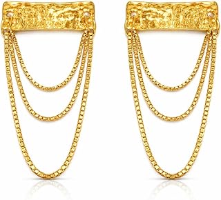 Lylak 18K Gold Plated Hammered Rectangle Box Chain Tassel Drop Earrings for Women | Waterproof Hypoallergenic Stainless St... Price In India