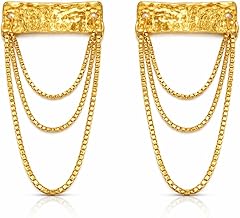 Lylak 18K Gold Plated Hammered Rectangle Box Chain Tassel Drop Earrings for Women | Waterproof Hypoallergenic Stainless Steel | PVD Coated | Holiday, Travel & Daily Wear