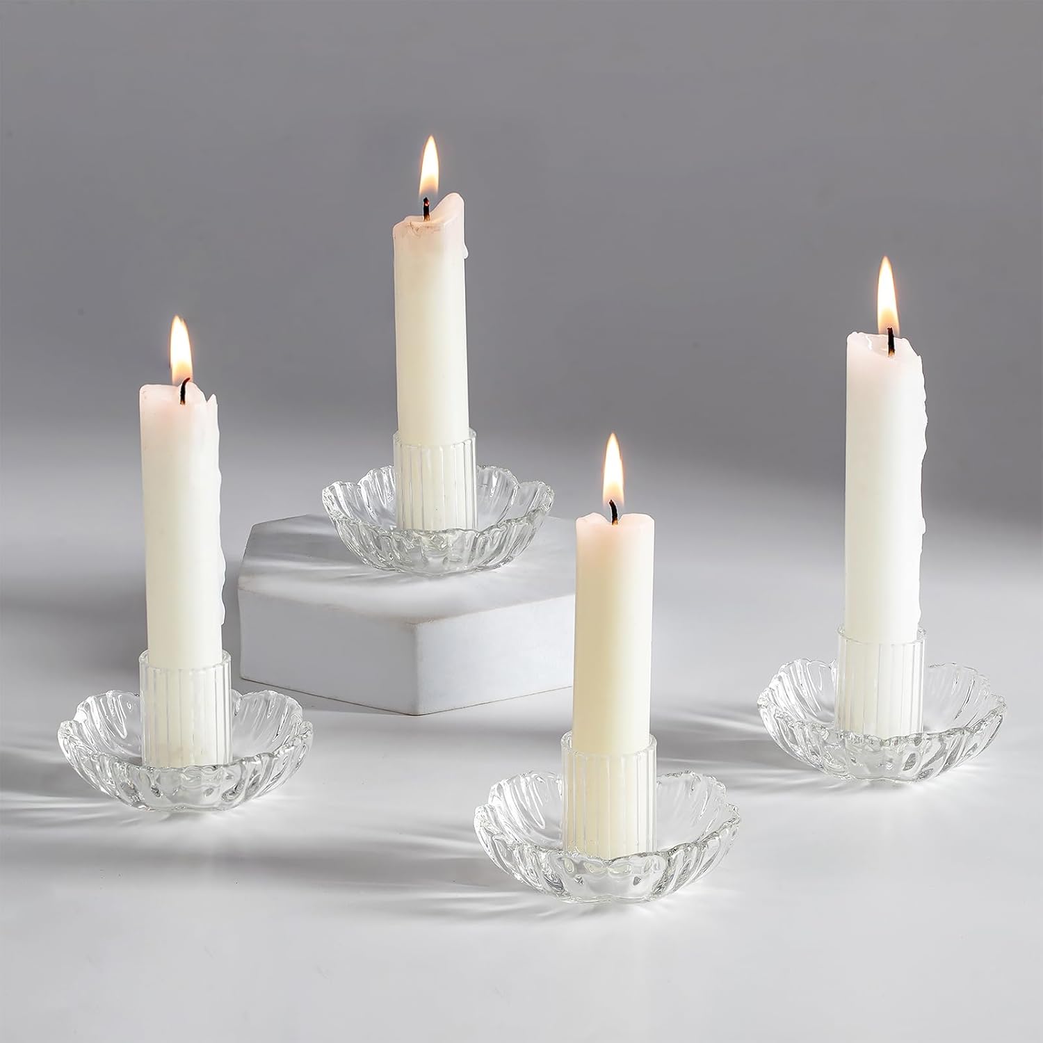 Hewory Clear Glass Candlestick Holders Cute Candle Sticks