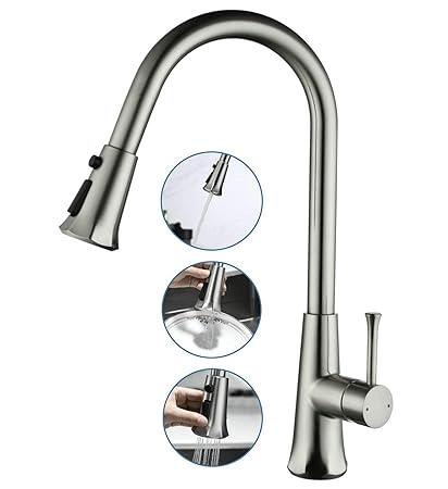 Kitchen Faucet with Pull Down Sprayer,Single Handle High Arc Brushed Nickel,Solid Brass Single Lever Pull Out Kitchen Sink Faucets Modern Bar Faucets,SHUNLI