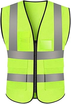 JZK XL Mesh Safety Vest With Pockets and Zipper - High Visibility
