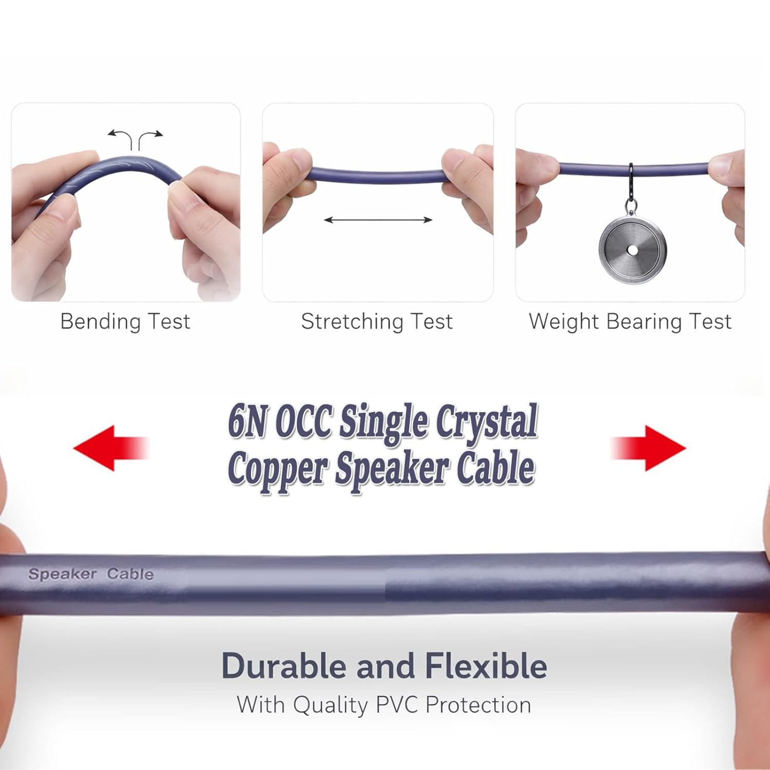 6N OCC HiFi Speaker Cable 4.5mm² 2-Core Single Crystal Copper, Triple-Gauge Stranded Audio Wire, Flexible PVC Jacket, for Home Theater Stereo Stage Audio(160ft)