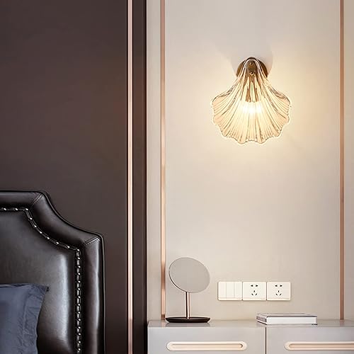 Miniatura 9 de H XD GLOBAL Lámpara de pared con base de cristal y oro, lámpara de pared de cristal para mesita de noche (ámbar)