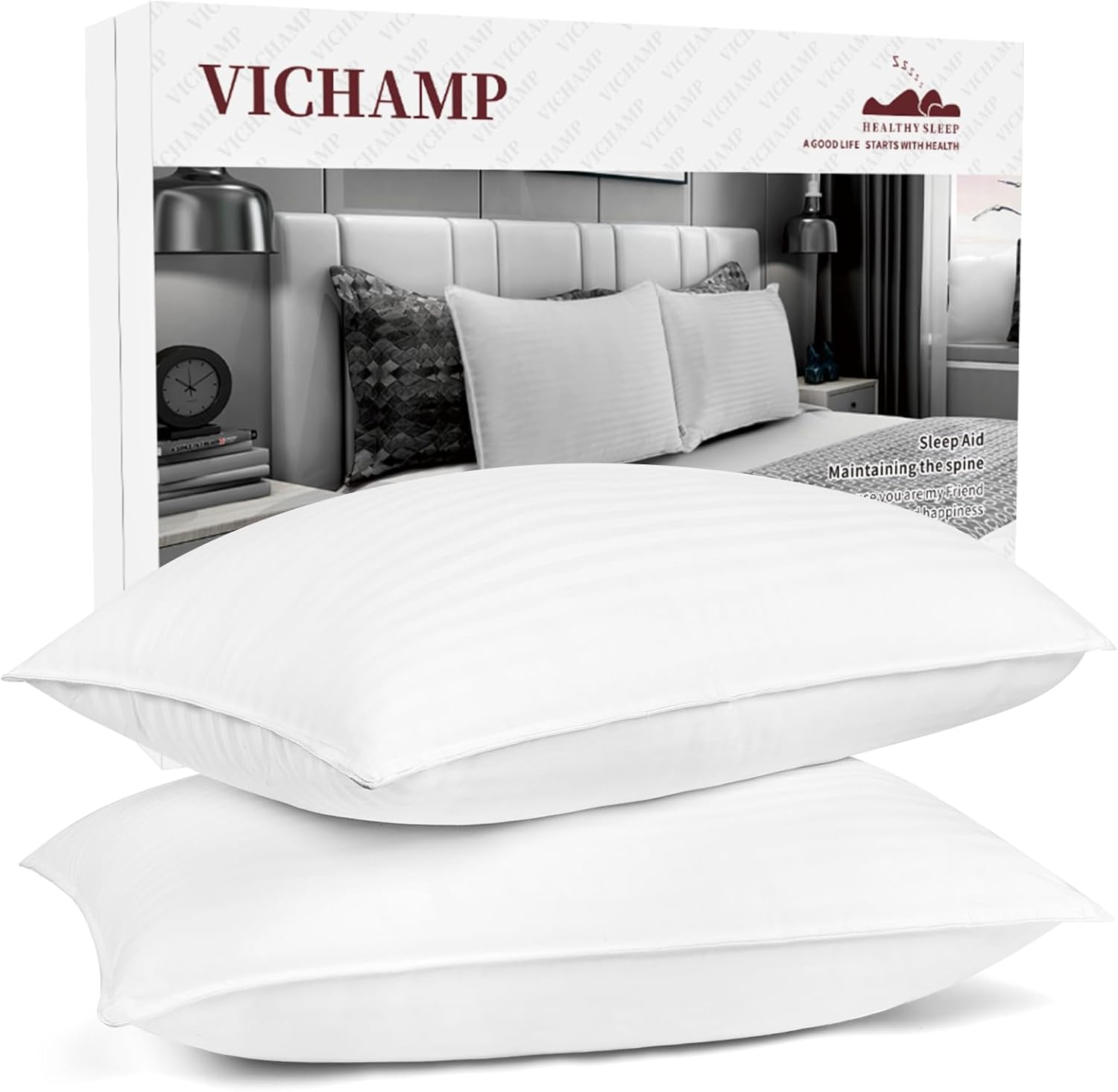VICHAMP Hotel Luxury Pillows Bed Pillows Standard/Queen Size Set of 2 - Down Alternative Bedding Gel Cooling Pillow for Back, Stomach or Side Sleepers