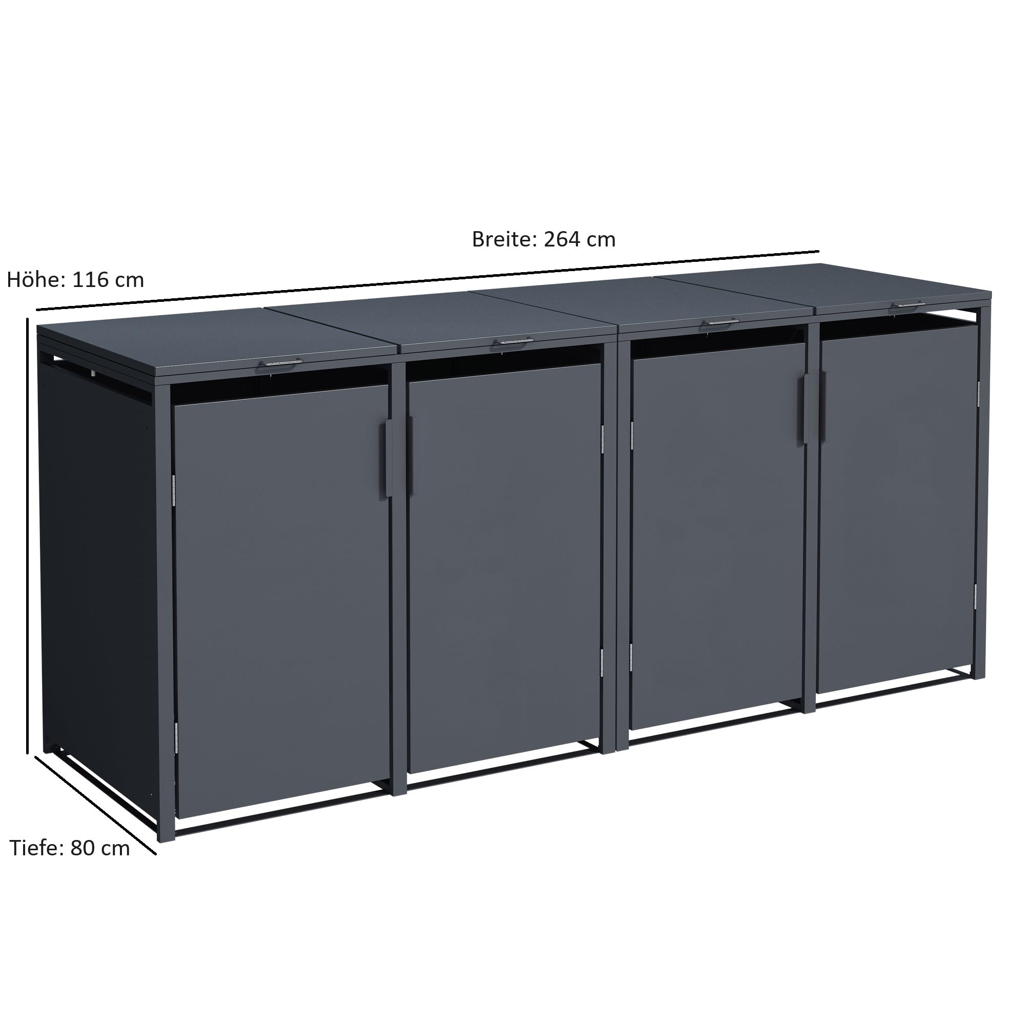 DEGAMO Mülltonnenbox 4-er Mülltonnenhaus MÜNCHEN für 4X Tonnen 120 und 240 Liter, Stahl verzinkt, Farbe anthrazit