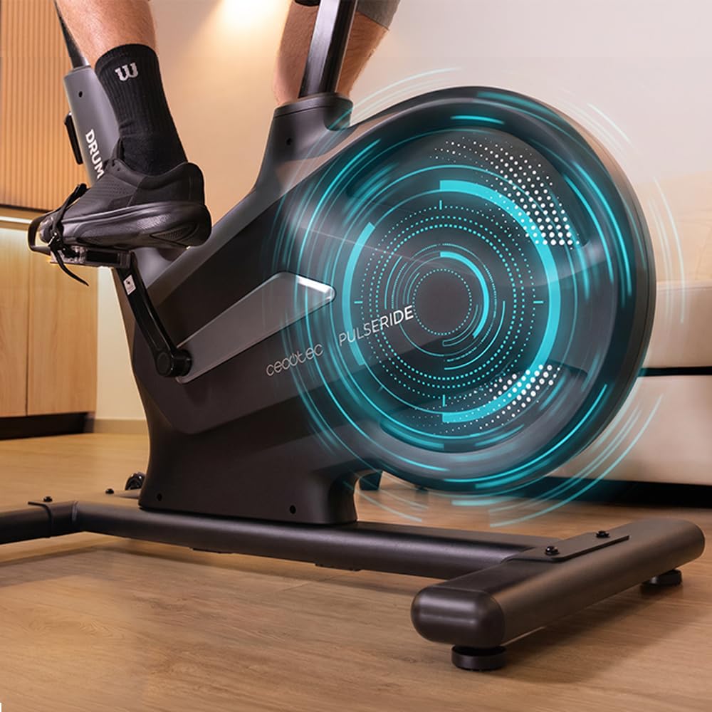 Cecotec Bicicleta Estática Indoor Drumfit PulseRide. Volante de Inercia 20kg, Resistencia Magnética 16 Niveles, Pantalla LED, Estructura de Aluminio hasta 135kg, Compatible Kinomap y Zwift