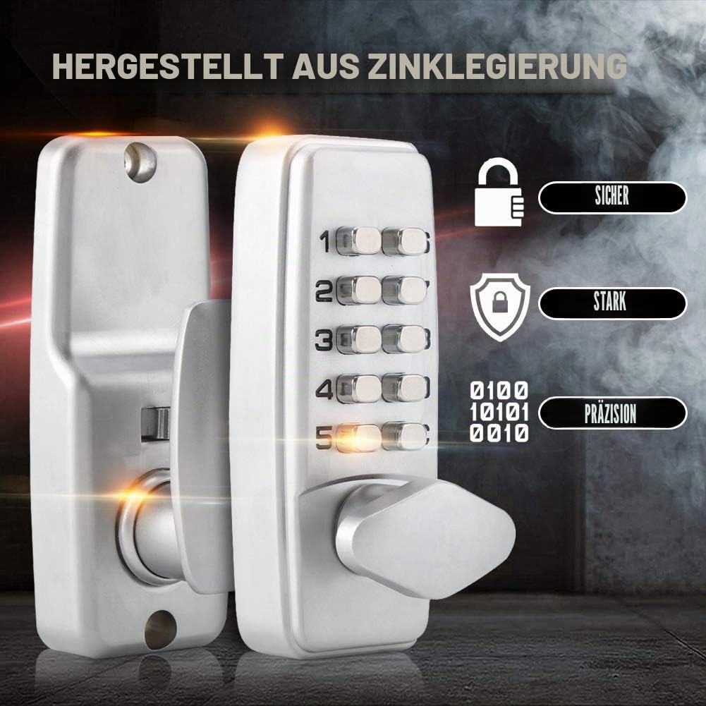 Schlüsselloses Türschloss, Schlüsselloses Türschloss mit Zahlencode, Zahlenkombination von 2 bis 8 Ziffern, Sicherheitscode, Wasserdicht, mit Einsteckschloss und Rückplatte mit doppelter Funktion