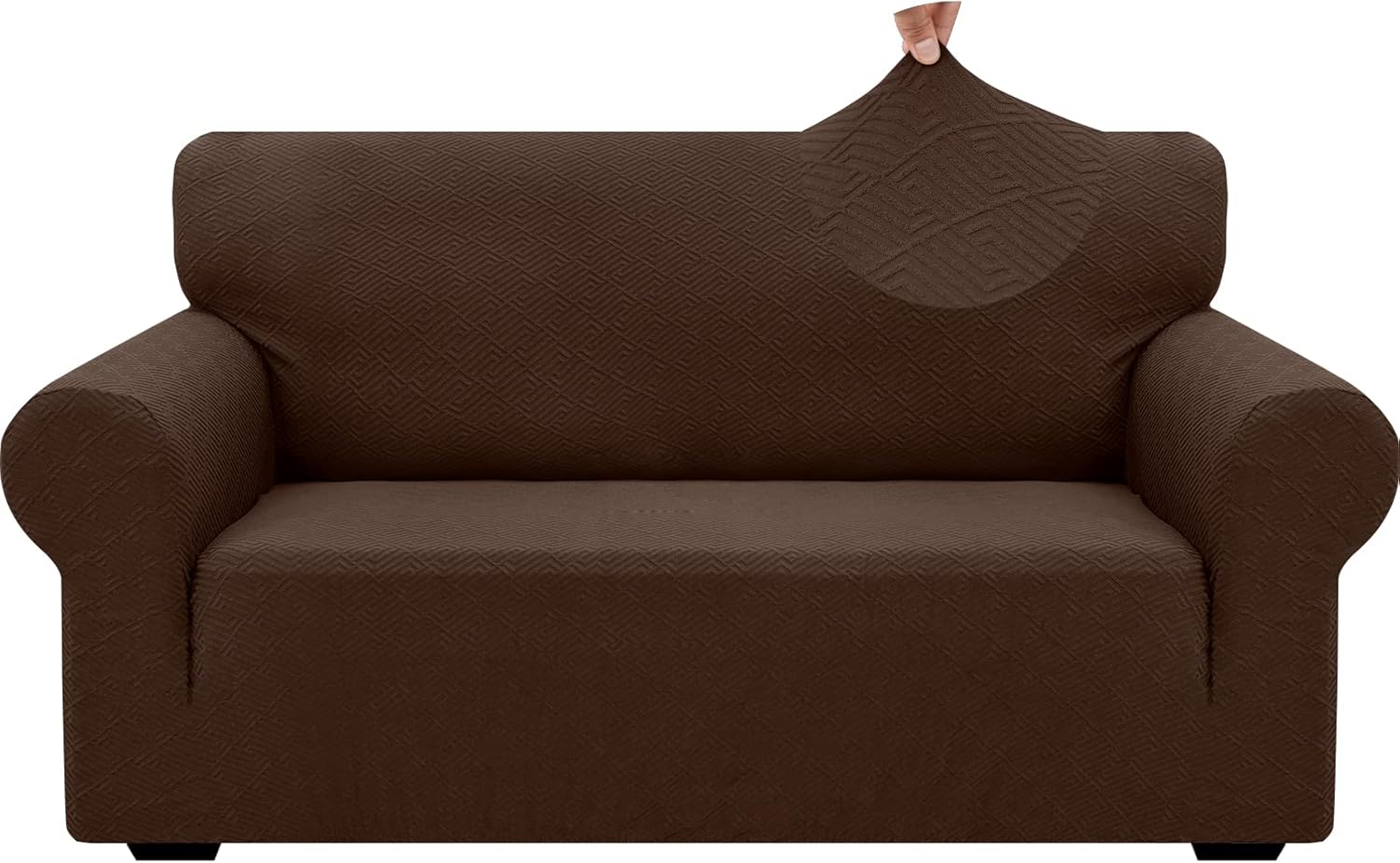 XINEAGE 2026 New 1 Piece Couch Covers for 2 Cushion (55"-69") Stretch Loveseat Sofa Cover Slipcover Jacquard Universal Furniture Protector with Elastic Bottom for Kids,Dog (Loveseat, Coffee)
