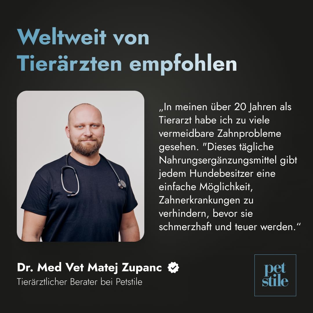 Dental PetBiotics – Zahnpflegepulver für Hunde mit Probiotika & Kräutern – Gegen Mundgeruch, reduziert Zahnbelag, unterstützt gesundes Zahnfleisch & die Darmflora (1x 120 g)
