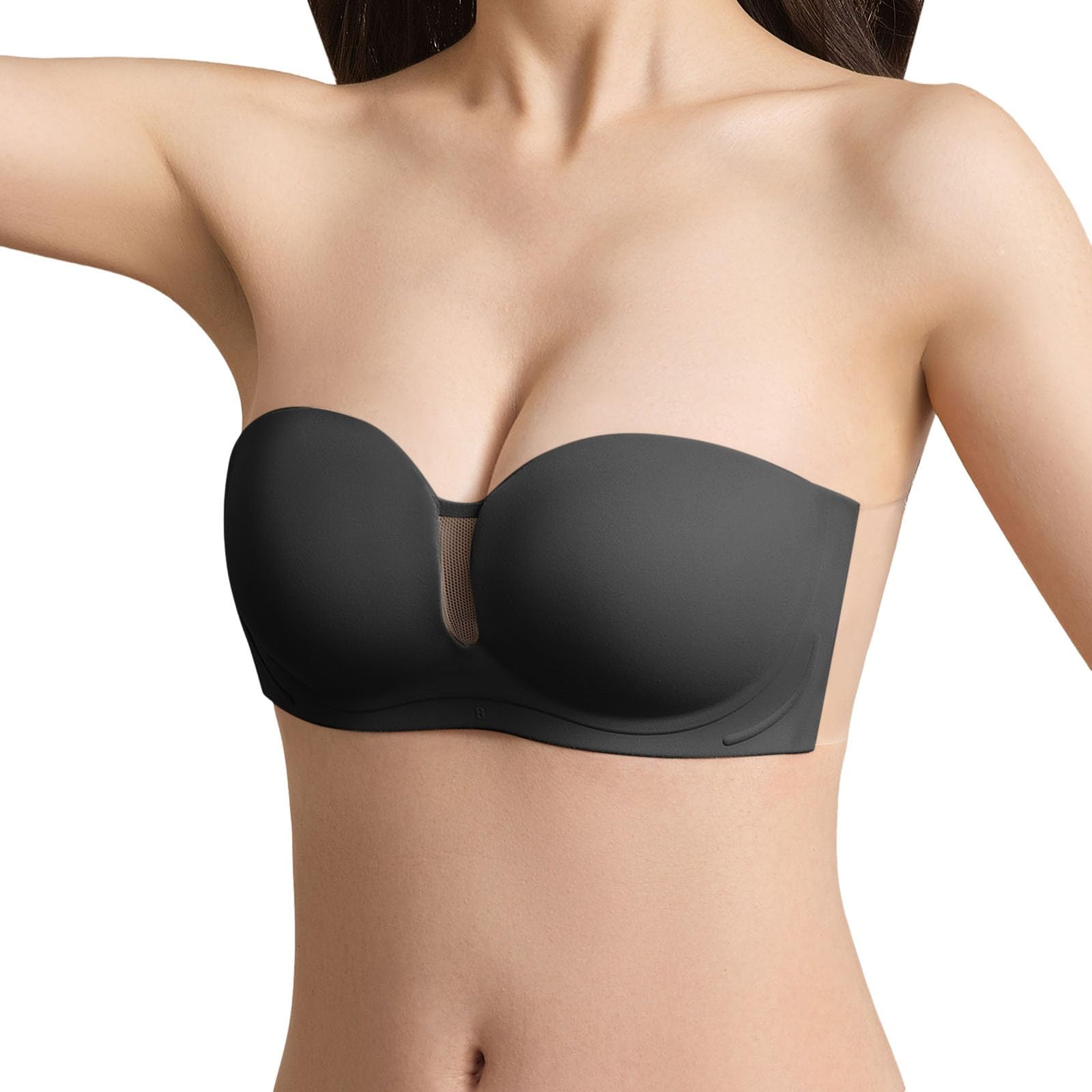 Sujetador Sin Tirantes for Mujer, Antideslizante, con Aros, Push-up, Cómodo, Sujetador Bandeau Invisible, Negro, S