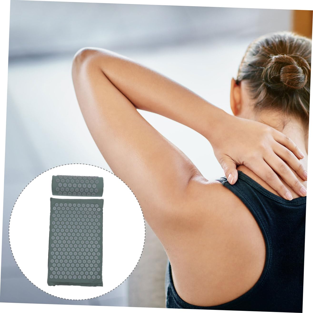 Juego de 2 Piezas de Almohada y Tapete de Masaje de Acupuntura con Bolsa, Tela de Algodón y Abs, Fácil Almacenamiento y Seguro para Relajación y Alivio