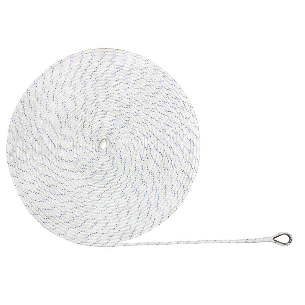 Extreme Max 3006.2505 BoatTector Corde d'ancrage en Nylon Double Tresse avec dé à Coudre, 0,95 cm x 76 m, Blanc avec Traceur Bleu