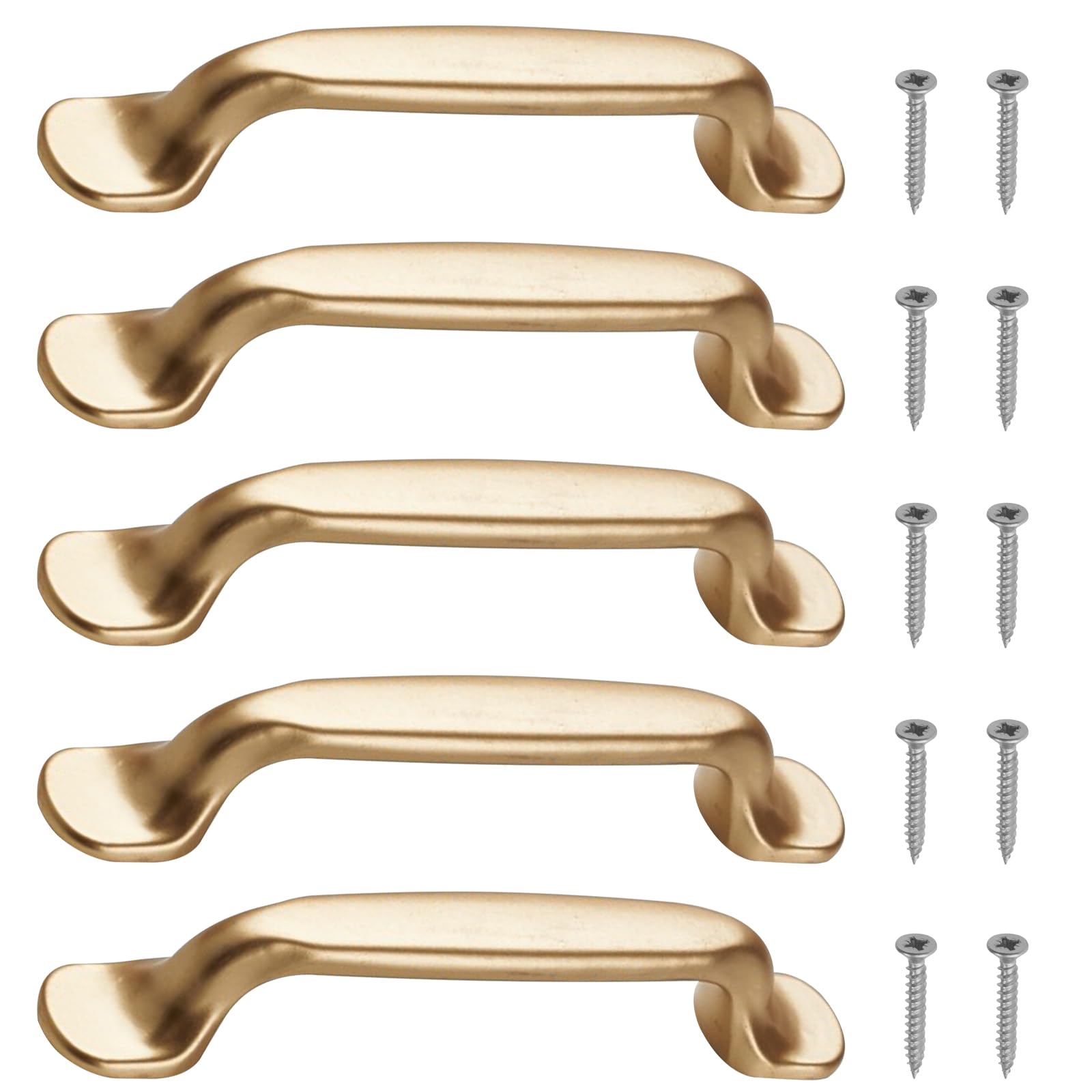 Yohuork 5 Pack Brushed Gold Retro Cabinet Pulls 3.7 Inch(96mm) Hole Centers, Kitchen Cabinet Drawer Wardrobe Door Handles, Hardware Drawer Appliance Pulls, Gold