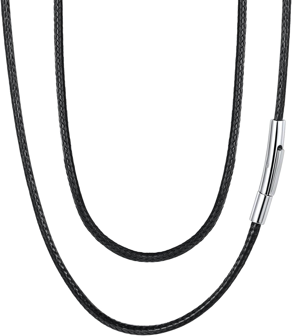 FaithHeartBraided Leather 2MM/3MM Necklace Cord for Men with Stainless Steel Snap Clasp, Waterproof Woven Wax Rope Chain for Pendant with Delicate Gift Box