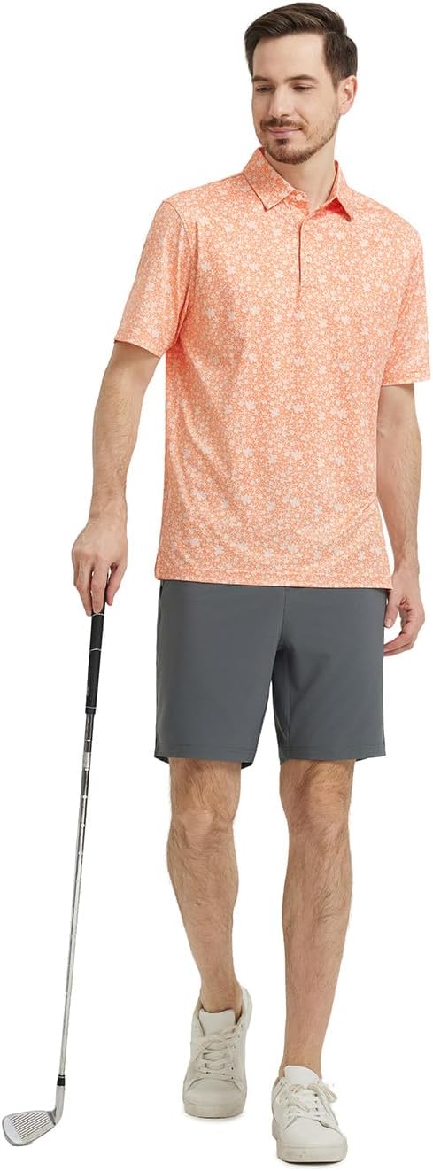 Men' s Golf Shirts Short Sleeve Print Performance Moisture Wicking Dry Fit Golf Polo Shirts for Men - Image 7